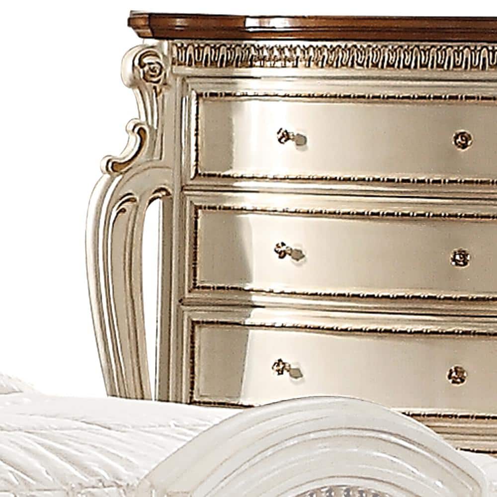 Picardy 46" Brown Tufted Wood Chest with Antique Pearl Finish