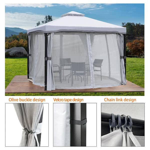 Begrijpen haag delicaat Wildaven 10 ft. x 10 ft. Light Grey Steel Gazebo with Mosquito Netting and  Shade Curtains KNHPC0220601001 - The Home Depot