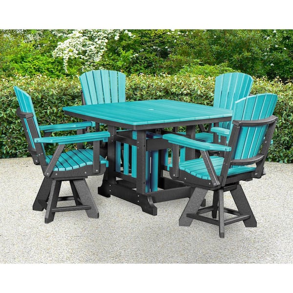 Adirondack Series Black 5 Piece High Density Poly Ethylene Plastic Square Dining Height Outdoor Dining Set