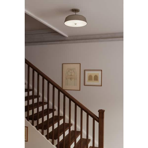 Trellwyn 15 in. 3-Light Brushed Nickel Transitional Semi-Flush Mount with Etched White Glass Shade, No Bulb Included