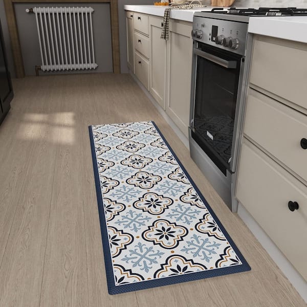 19.69 in. x 59.06 in. Blue PU Leather Non-slip Floor Mat, Indoor Anti Fatigue Rug, Easy to Clean, Waterproof Mat