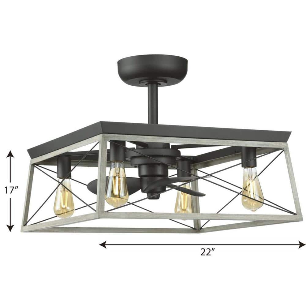 Graphite and White-Washed 22-Inch 3-Blade Farmhouse Ceiling Fan with Lighting