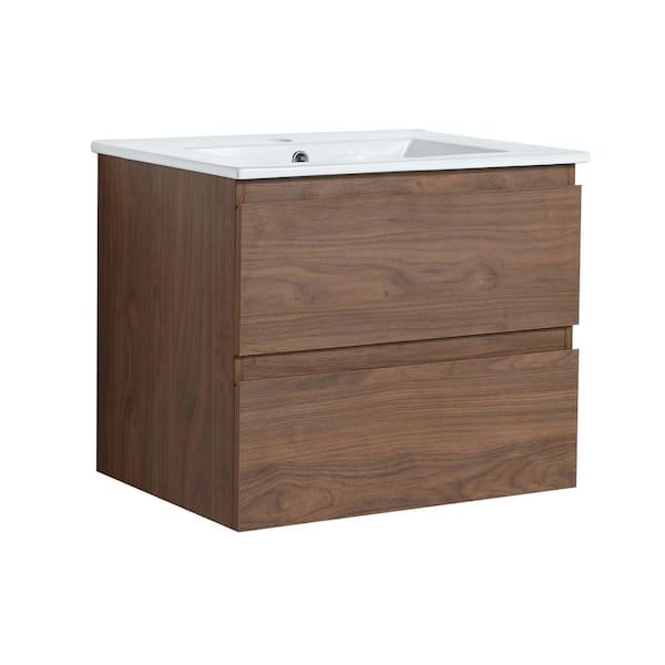 Tileon 24 in. W x 18 in. D x 20 in. H Bath Vanity in Brown with White Ceramic Top