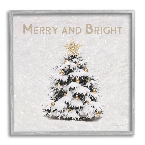 Stupell Industries Merry and Bright Scene by Lori Deiter 1-Piece Framed Graphic Print Typography Poster Art Print 24 in. x 24 in.