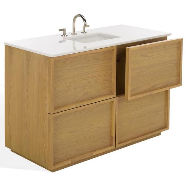 Zeus 48 in. Single Sink Natural Bath Vanity with White Marble Top