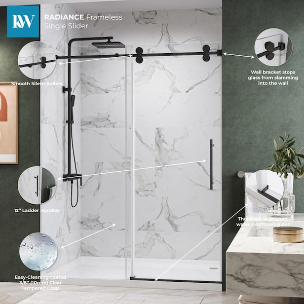 Kobiworks Radiance 54 in. W x 76 in. H Single Sliding Frameless