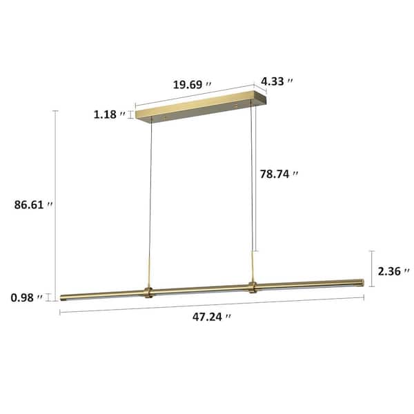 Neculina 3-Light 47 in. Integrated LED Gold Hanging Kitchen Island Pendant Light Linear Chandelier