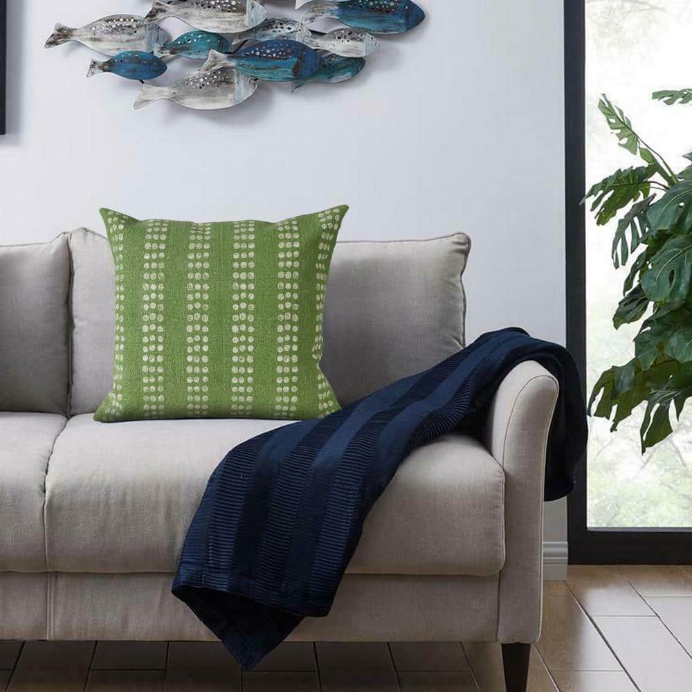 Green and White Cotton Polka Dot Striped Throw Pillow