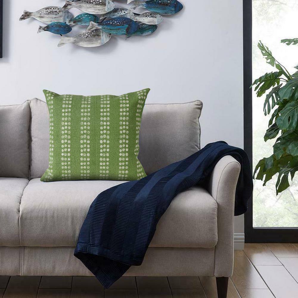Green and White Cotton Polka Dot Striped Throw Pillow