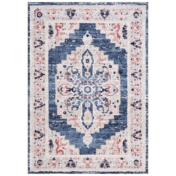 Luna Blue 8 ft. x 10 ft. Distressed Ornate Area Rug