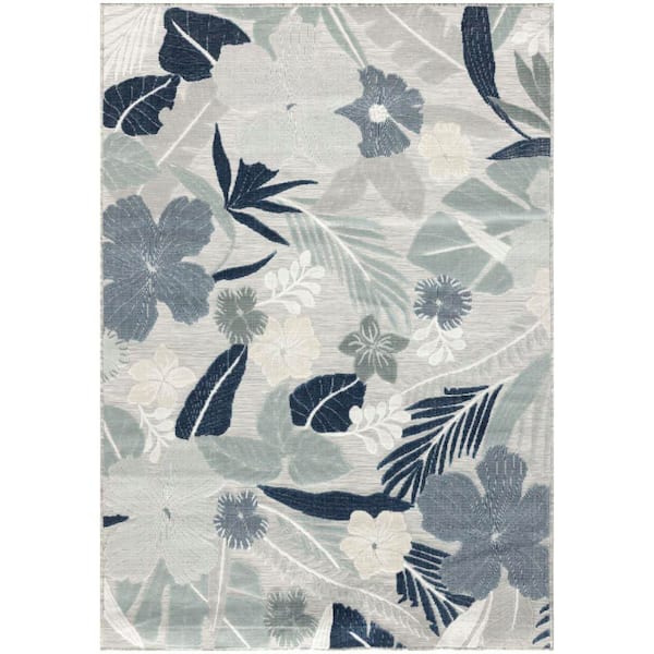 Suncoast Grey Navy 5 ft. x 7 ft. Floral Contemporary Area Rug