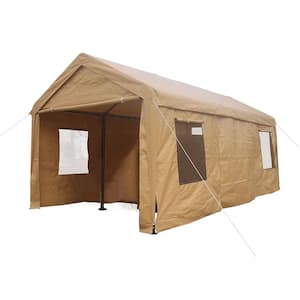 12 ft. W x 20 ft. D x 10 ft. H Yellow Sand Outdoor Heavy-Duty Portable Carport Garage Canopy Shelter, Camping Party Tent