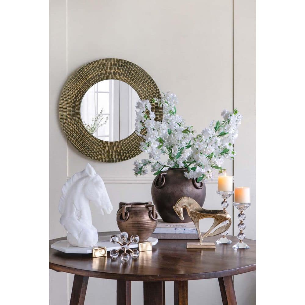 Gold and Black 29.5 in. W x 29.5 in. H Round Wood Framed Mirror, Accent Mirror with Woven Texture, Vanity Metal