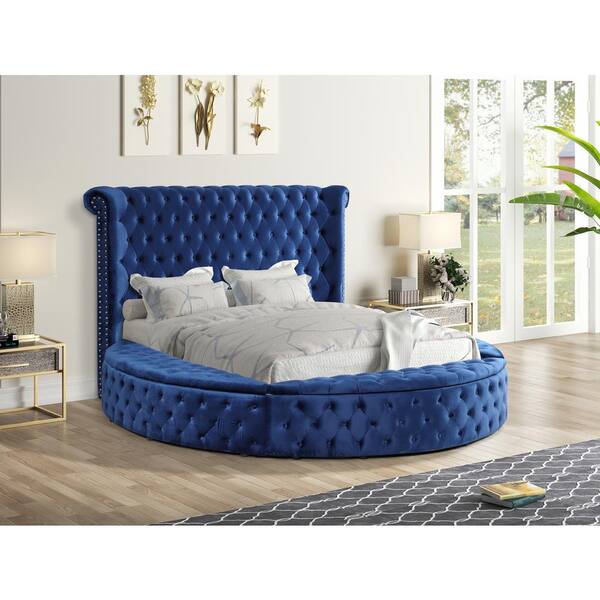 Best Master Furniture Isabella Blue Queen Tufted Round Platform Bed Yy138blq Best Master Furniture Isabella Blue, Round Platform Bed Frame Queen Size