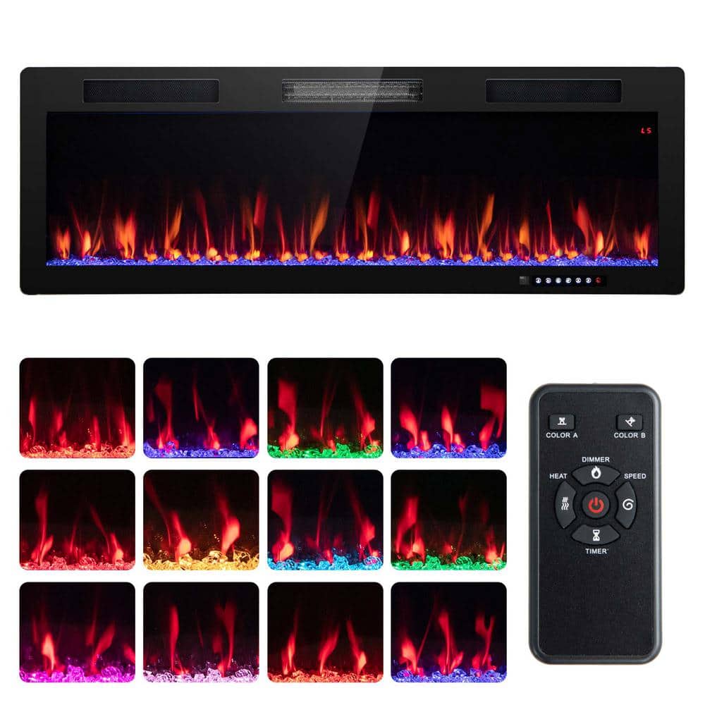 50 in. Wall Mount/Recessed Metal（CRS） Electric Fireplace in Black with Multi-Color Flame price history on PriceWatchPro