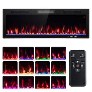 50 in. Wall Mount/Recessed Metal（CRS） Electric Fireplace in Black with Multi-Color Flame