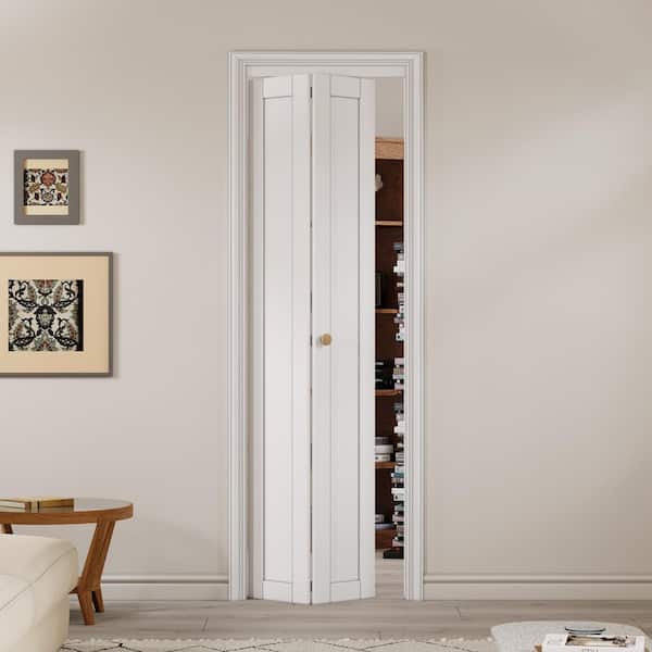 24 in. x 80 in. 1 Lite Solid Core Panel White Primed Composite MDF Interior Closet Bi-fold Door with Hardware Kit