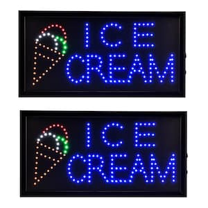 19 in. x 10 in. LED Rectangular Ice Cream Sign with 2 Display Modes (2-Pack)