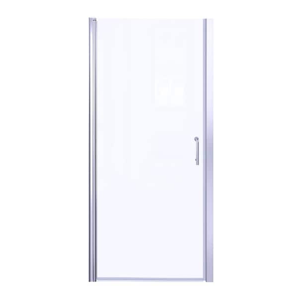 34 in. W x 72 in. H Pivot Frameless Shower Door in Chrome with Clear Glass