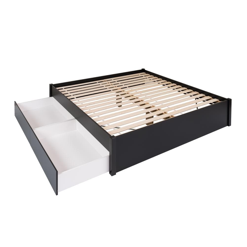 Elegant King-Sized Platform Bed with Upholstered Wood Frame and Storage Drawers