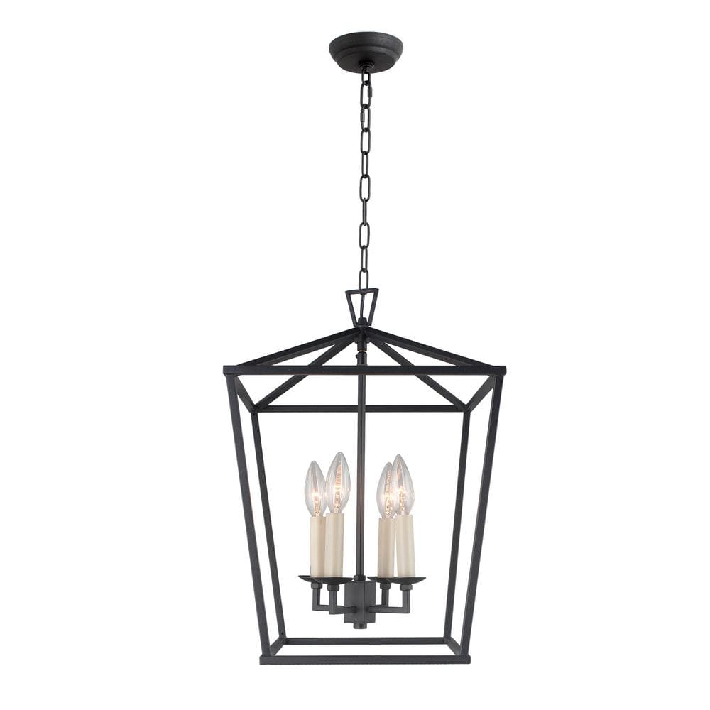Antique Black Metal 4-Light Candle Chandelier