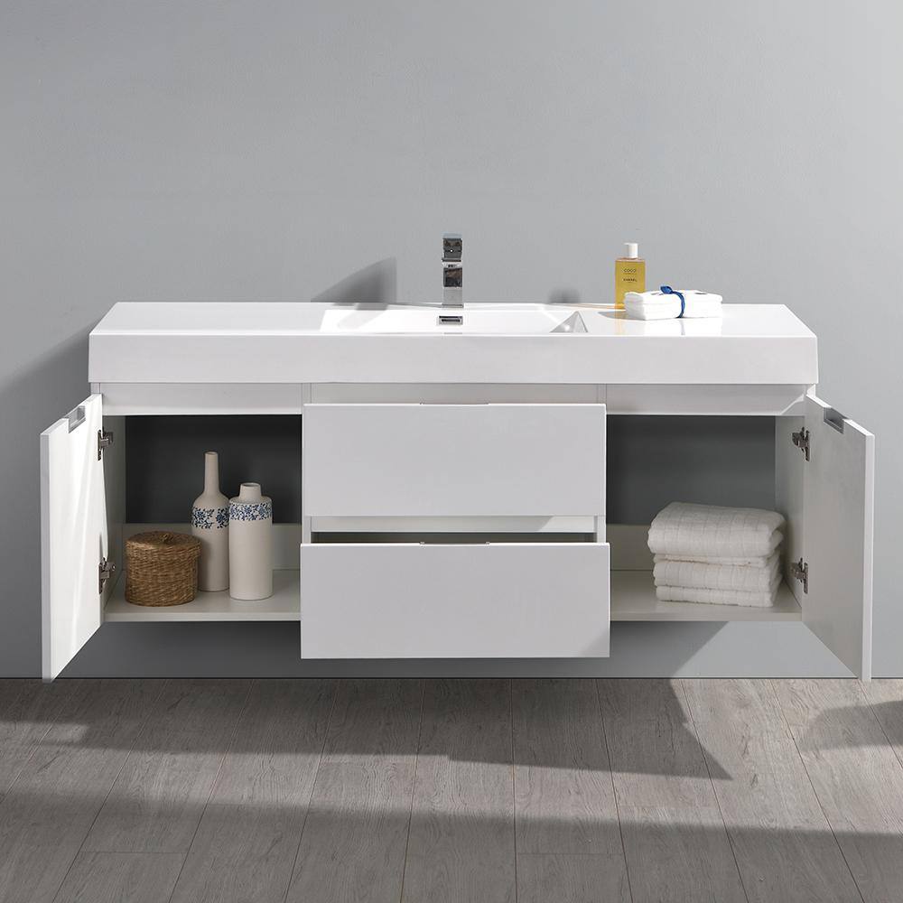 Valencia 60" Glossy White Wall Mount Double Vanity