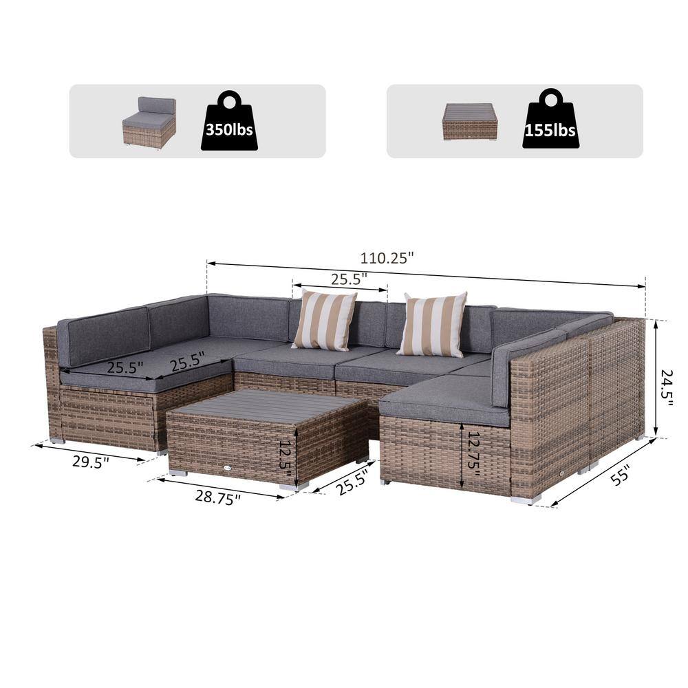 Outsunny Patio Life Grey 7-Piece Steel Plastic Rattan Patio Conversation Set with Grey Cushions - 2