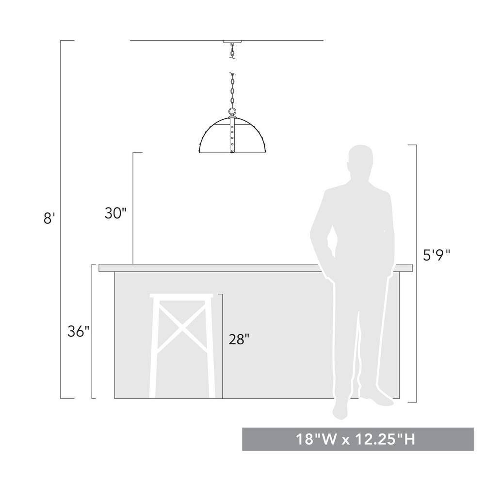 Aldrich Transitional 3-Light Pendant in Aged Brass and Matte Black