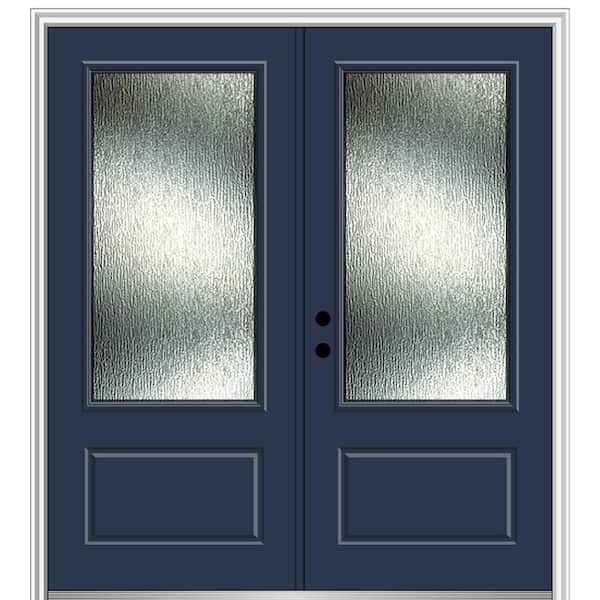 MMI Door Rain Glass 72 in. x 80 in. Right-Hand Inswing Naval Fiberglass Prehung Front Door on 4-9/16 in. Frame