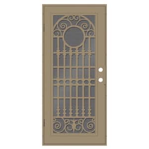 Spaniard 30 in. x 80 in. Right Hand/Outswing Desert Sand Aluminum Security Door with Black Perforated Metal Screen