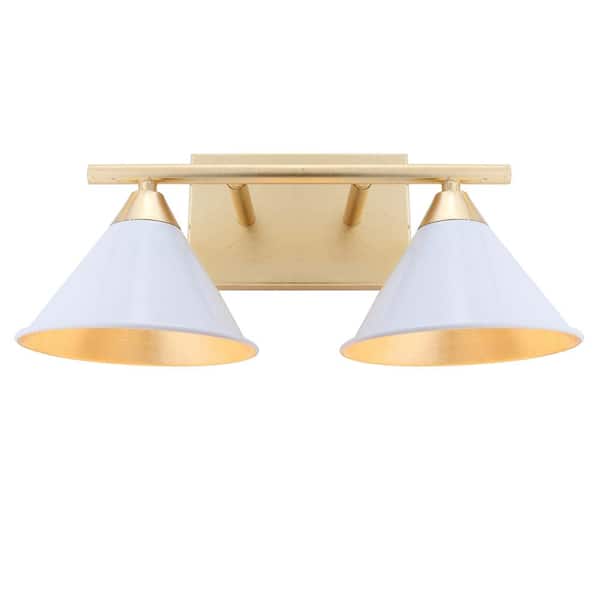 Yvette 16 in. 2-Light White/Gold Metal Vanity Wall Light