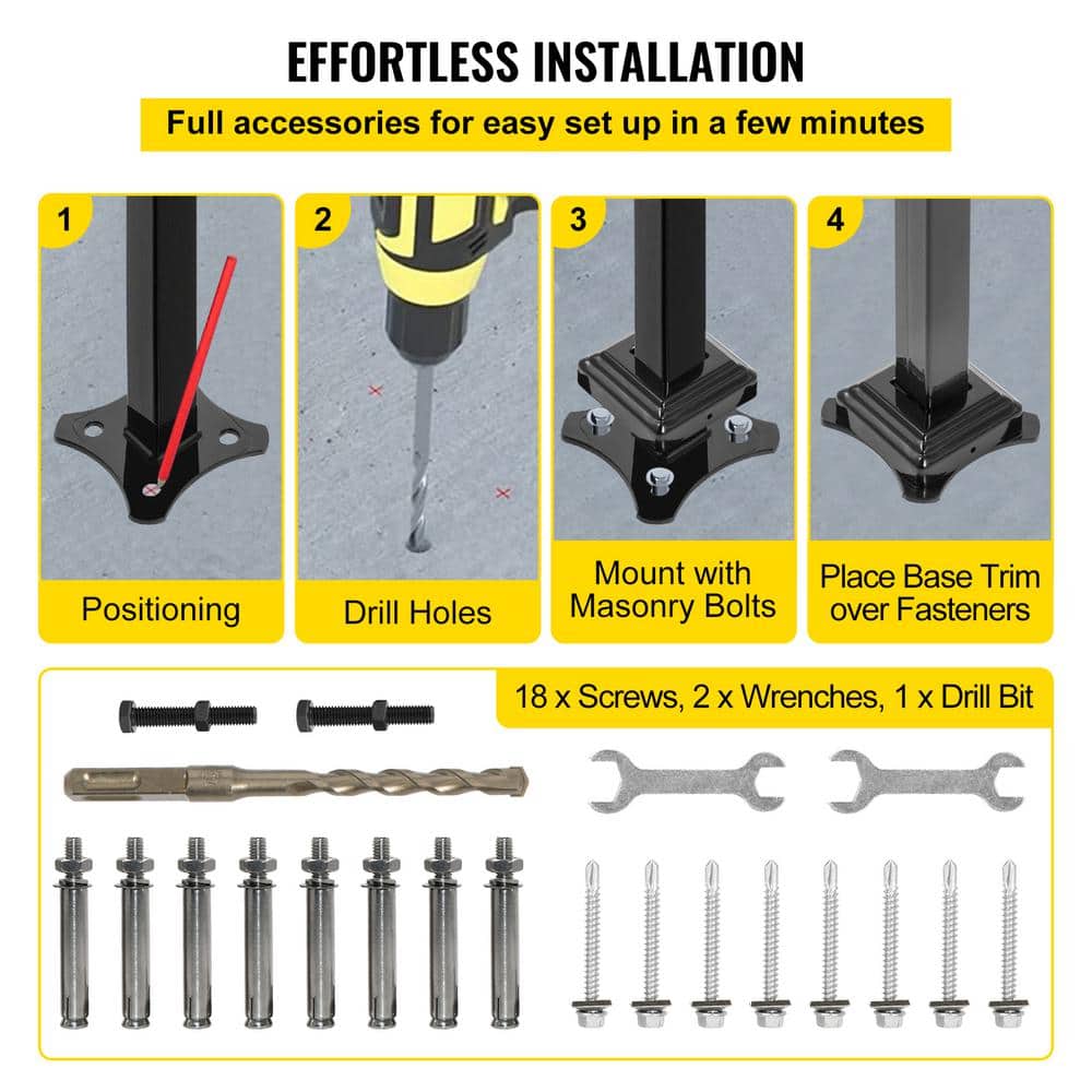 Black Wrought Iron Handrail for 3-5 Steps