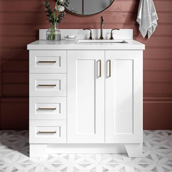 Taylor 37 in. W x 22 in. D x 36 in. H Freestanding Bath Vanity in White with Pure White Quartz Top