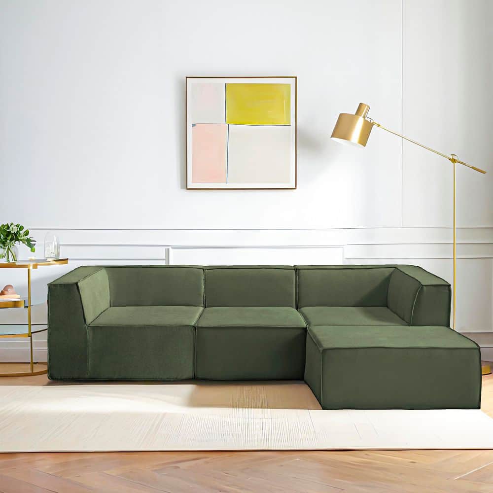 Ezra Collection 106 in. Square Arm Chenille Fabric 4-Piece Sectional Sofa with Reversible Ottoman in Green price history on PriceWatchPro