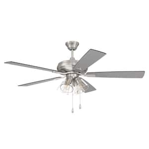 Eos Clear 4 Light 52 in. Indoor Dual Mount Brushed Nickel Finish Ceiling Fan, Reversible Brushed Nickel/Greywood Blades