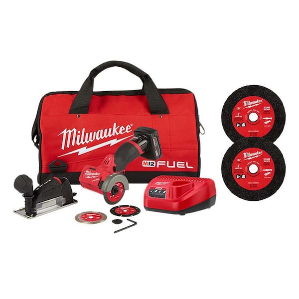 Milwaukee M12 FUEL 12V 3 in. Lithium-Ion Brushless Cordless Cut Off Saw Kit with 3 in. Metal Cut Off Wheels (6-Pack)