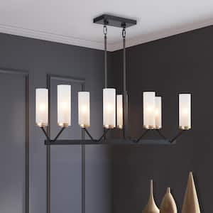 Black Chandelier Modern Industrial Linear 8-Light Kitchen Island Pendant Light with Frosted Glass Shades