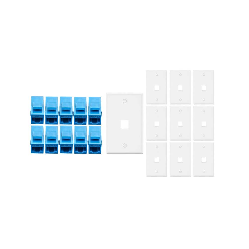 10-Pack 1-Gang White Keystone Plastic Wall Plate 1-Port & 10 Cat 6A RJ45 Keystone Inline Couplers Blue price history on PriceWatchPro