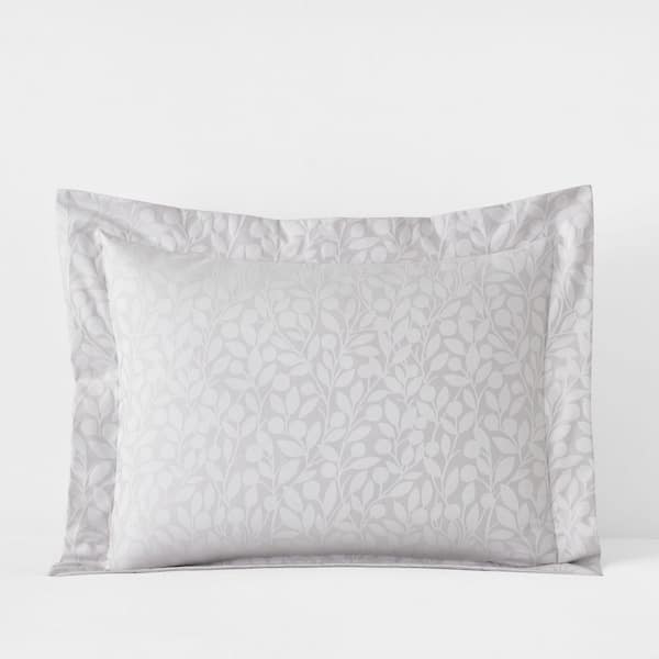 The Company Store Legends Hotel Jacquard Leaf Light Gray Wrinkle-Free Supima Cotton Standard Sham
