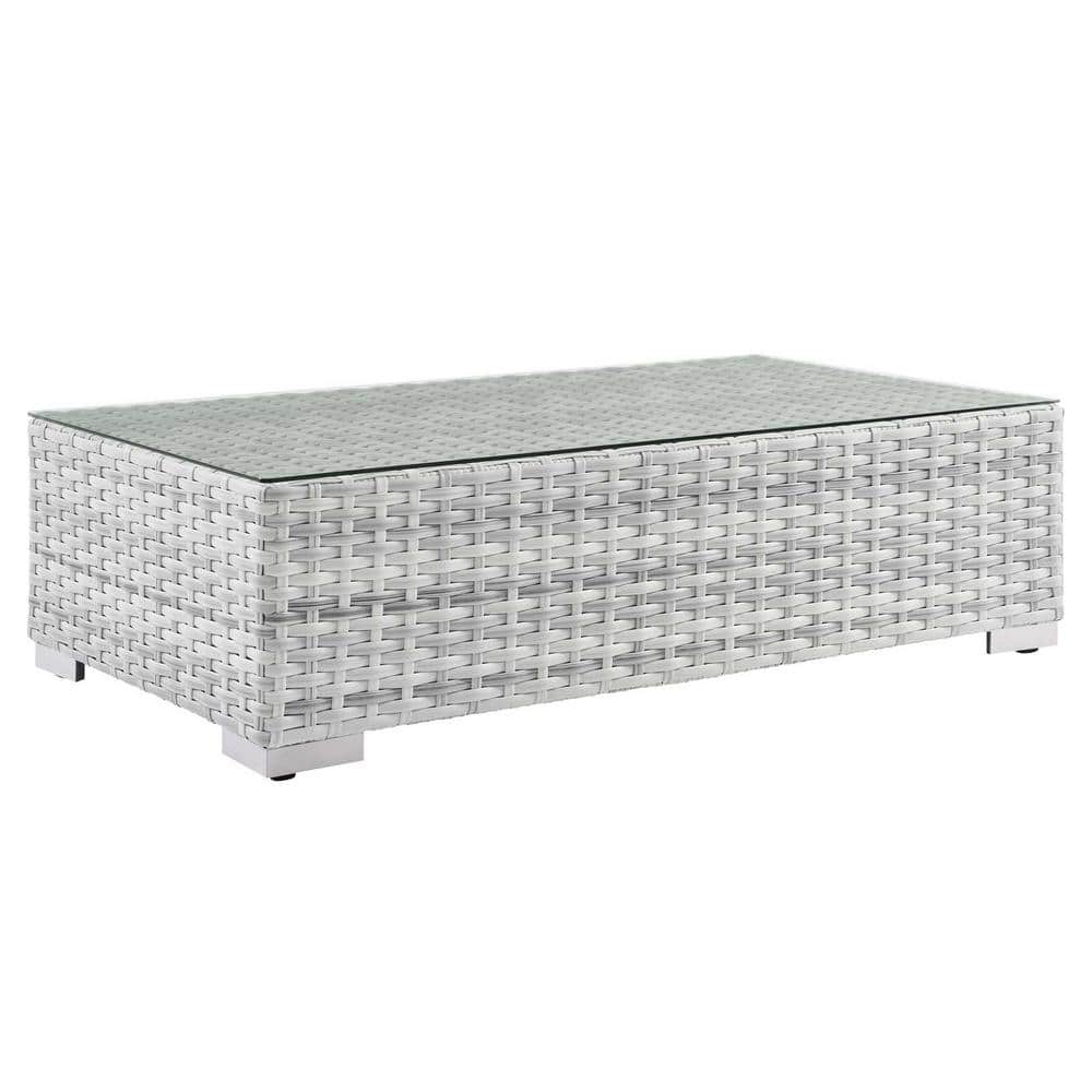 Convene Light Gray Wicker Outdoor Coffee Table with Glass Top
