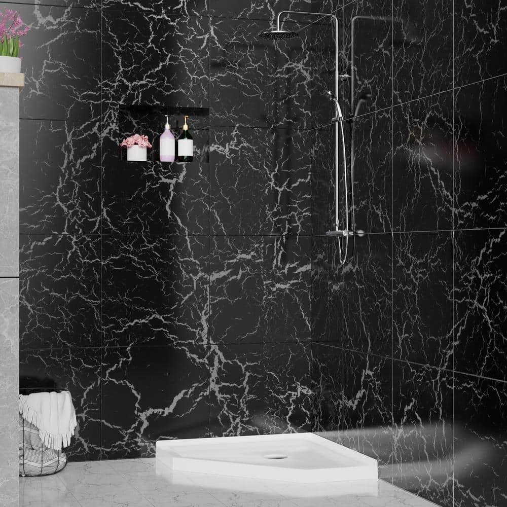 White Neo-Angle Corner Shower Base with Center Drain