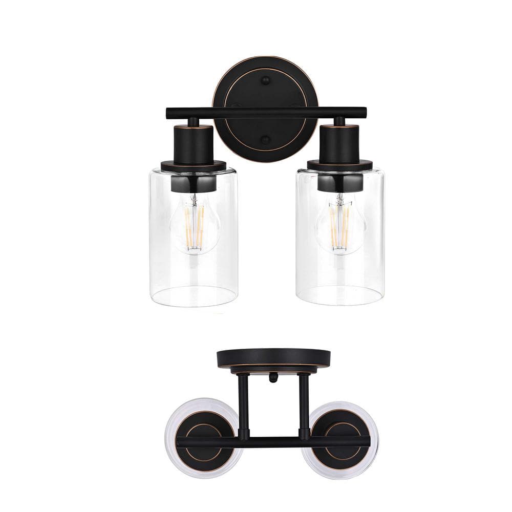 GLA 10.44 in. 2-Light Bronze Vanity Light Fixture with Clear Glass Shade price history on PriceWatchPro