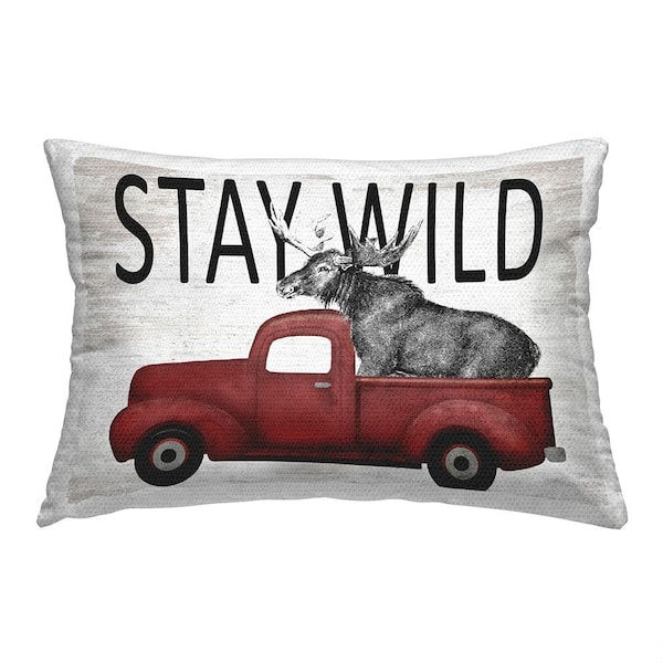 Stupell Industries Stay Wild Moose Red Rectangular Outdoor Throw Pillow