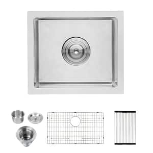 14 in. x 18 in. Undermount Single Bowl 16-Gauge Brushed Nickel Stainless Steel Bar Prep Kitchen Sink with Accessories