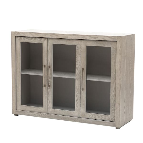 Polibi Gray 48.00 in. W x 35.40 in. H Storage Cabinet with 4 Tempered Glass Doors and Adjustable Shelf