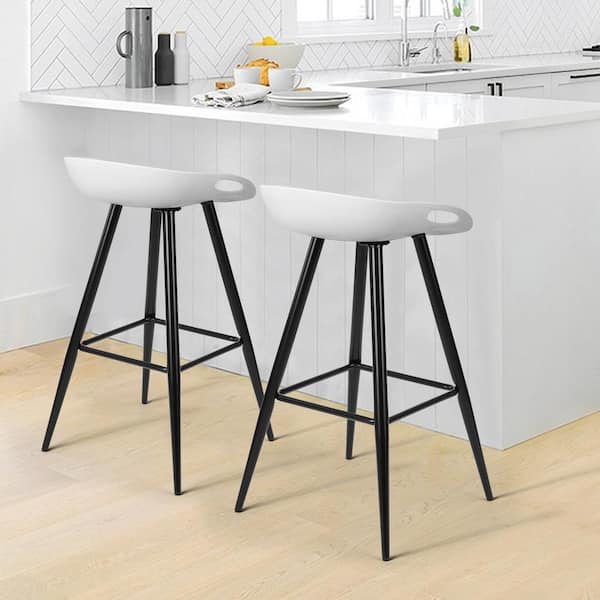 Sumyeg 32 3 In White And Black Modern Footrest Counter Height Bar Stools In Metal Tube Legs Set Of 2 Fiyan Pp White Black Leg 2pcs The Home Depot