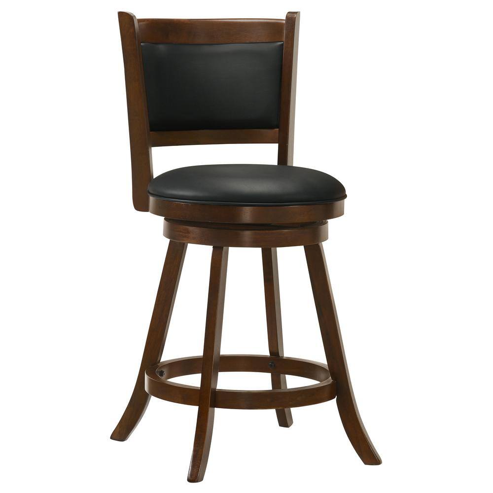 Chestnut and Black Swivel Wood Counter Stools with Faux Leather