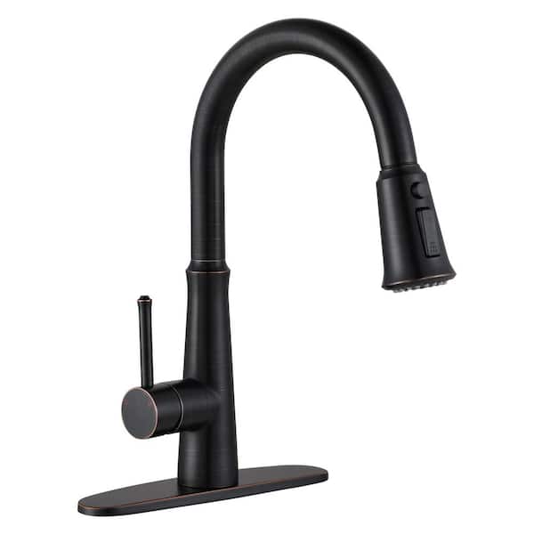 Stainless Steel Single Handle Pull Down Sprayer Kitchen Faucet with Advanced Sprayer and Deck Plate in Oil Rubbed Bronze