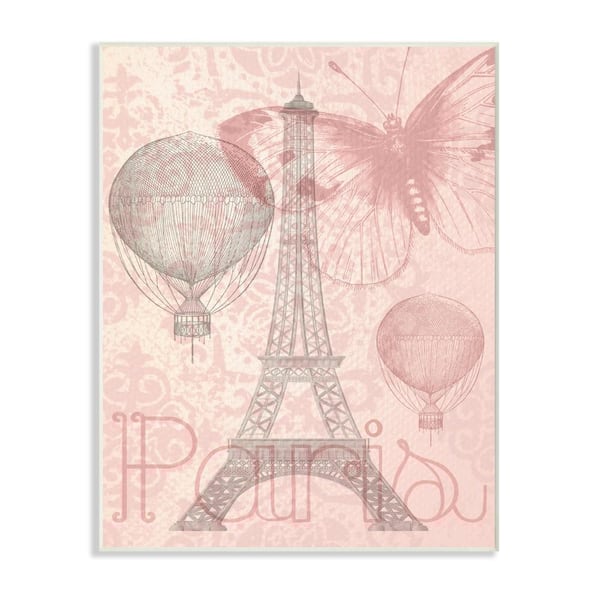 Stupell Industries 10 in. x 15 in. "Eiffel Tower Hot Air Balloon Paris" by Daphne Polselli Printed Wood Wall Art