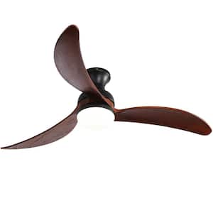 52 in. Indoor/Outdoor Flush Mount Smart Black Ceiling Fan Wood Blades with LED Light and 6-Speed Remote
